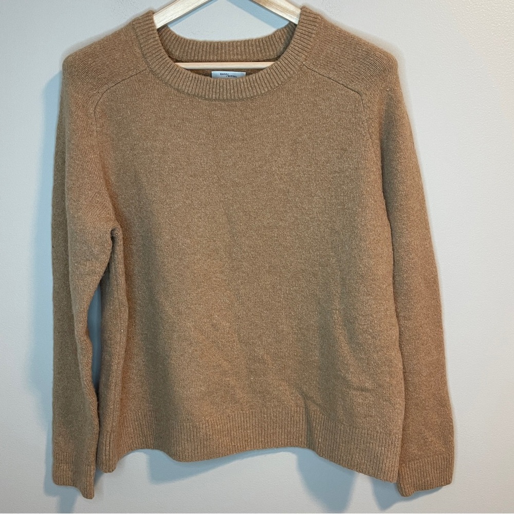 Daily Ritual Tan Wool Blend Crew Neck Snuggly Sweater Lg